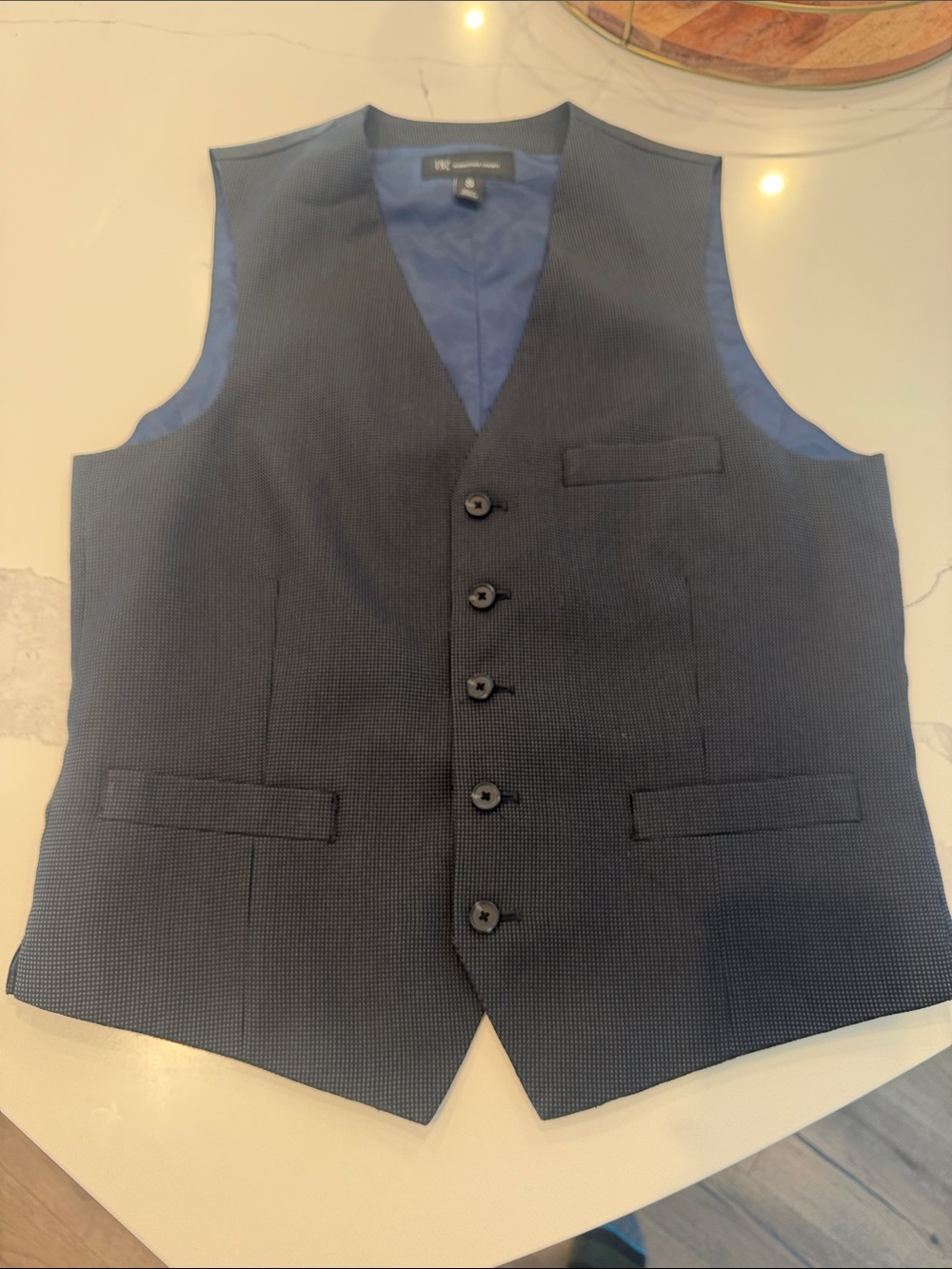 Signature Men's Navy Textured Vest with Blue Lining